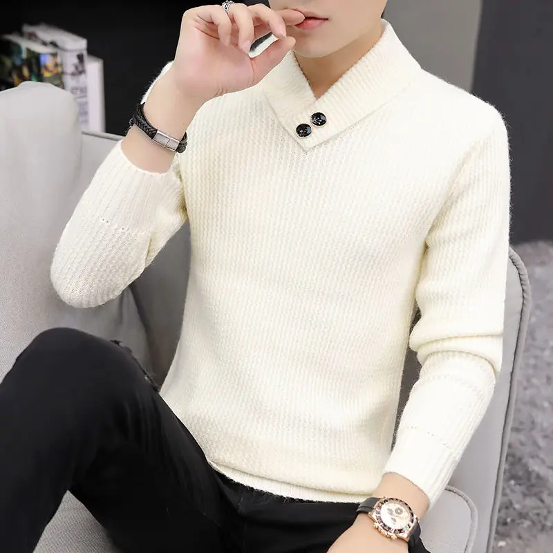 Fashion Solid Color Knitted Button Spliced All-match Sweaters Men\'s Clothing 2022 Autumn New Casual Pullovers Loose Korean Tops