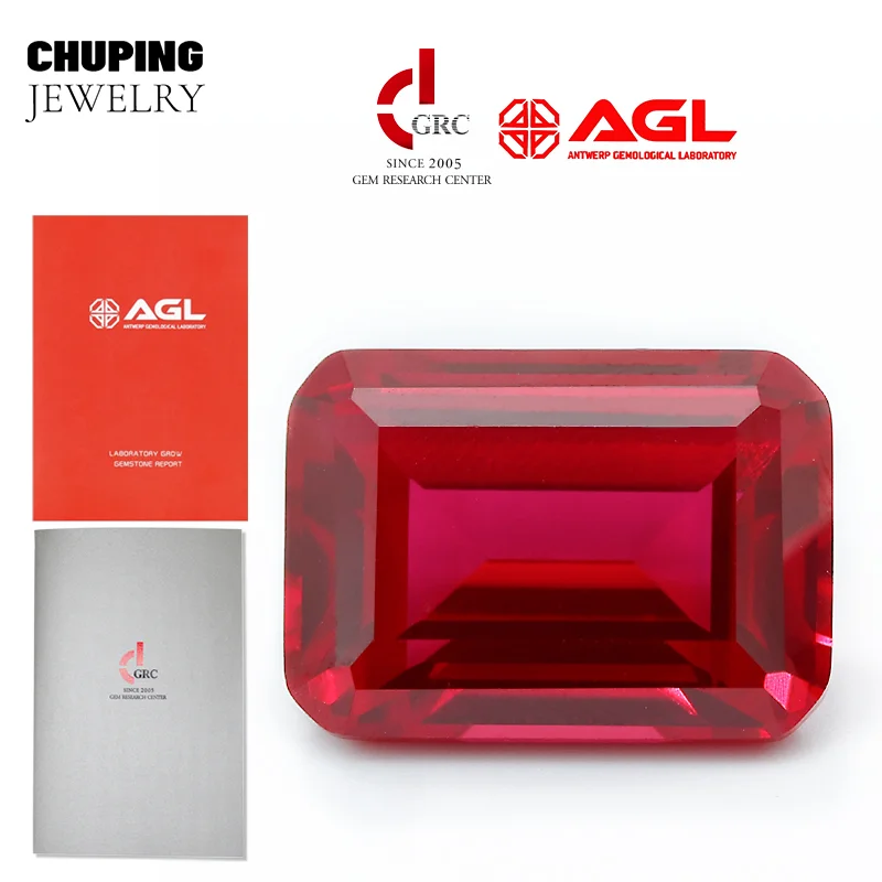 

ChuPing Lab-Grown Ruby Emerald Cut Loose Gemstone with AGL Certificate Beads for Jewelry Making Custom