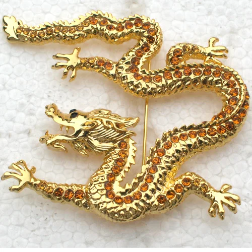 Dragon Brooch Topaz Rhinestone Pin brooches C343 G