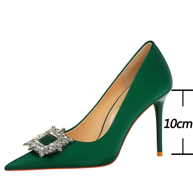 BIGTREE-Sapatos De Banquete De Strass De Metal Para Mulheres, Salto Alto 10 cm, Bombas De Cetim Prateado, Lady Stilettos, Moda De Luxo