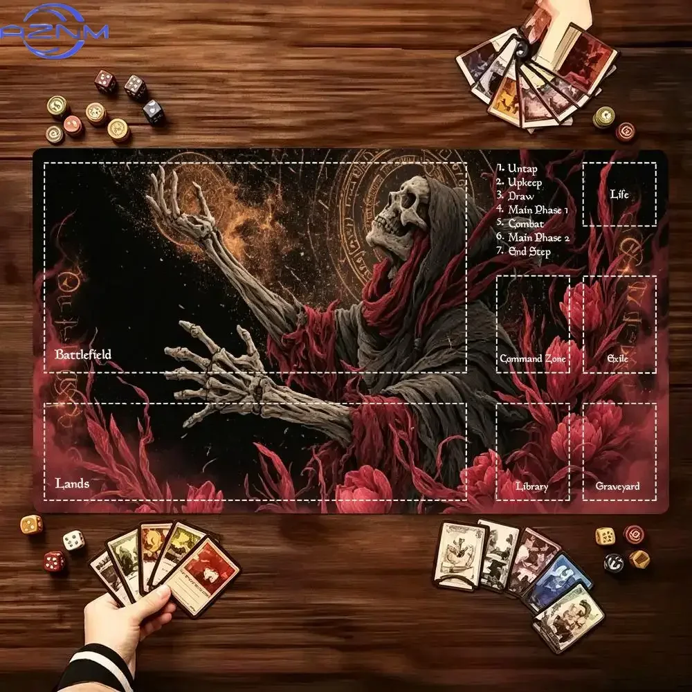 Gothic Skeleton Grim Reaper TCG Zoned Playmat Mousepad Rubber Non-Slip Large Desk Mat Magic Card Game Area Layout Keyboard Pad f