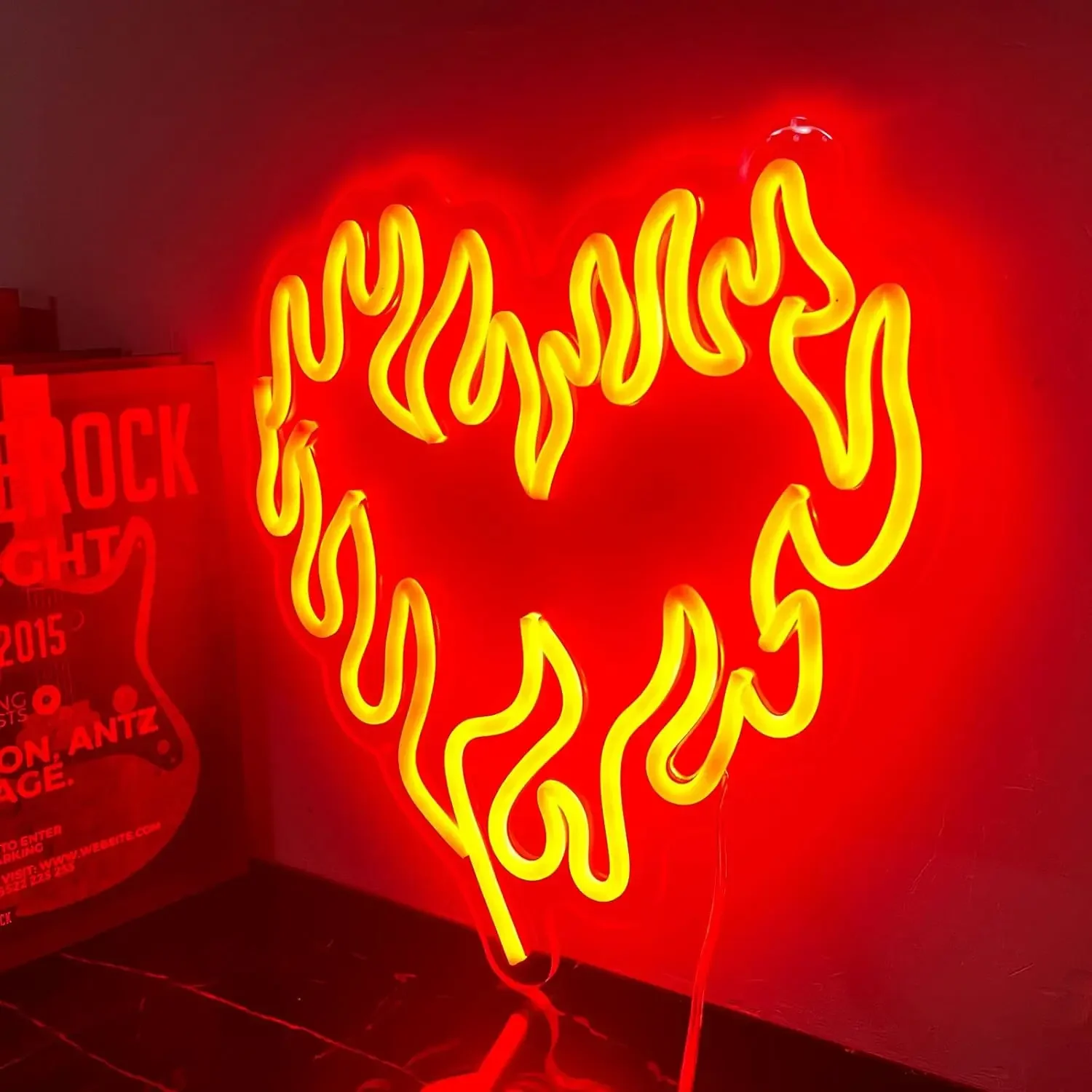 Heart Fire Shape Neon Signs LED Neon Light Sign Light Up Neon Signs Wall Decor for Bedroom Birthday Gift Valentine's Day Party