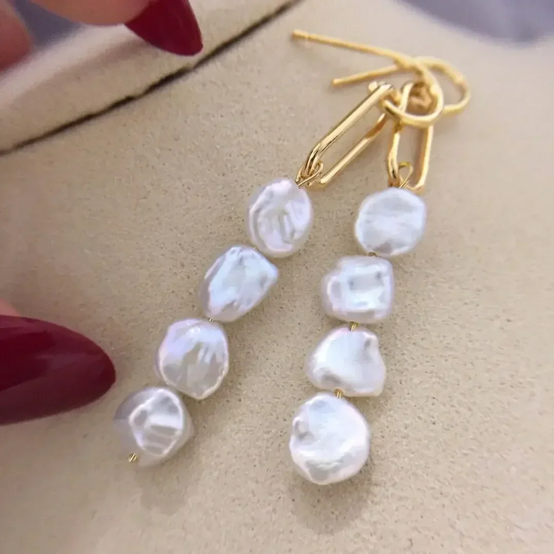 5-6MM Natural Pearl Baroque White Earrings