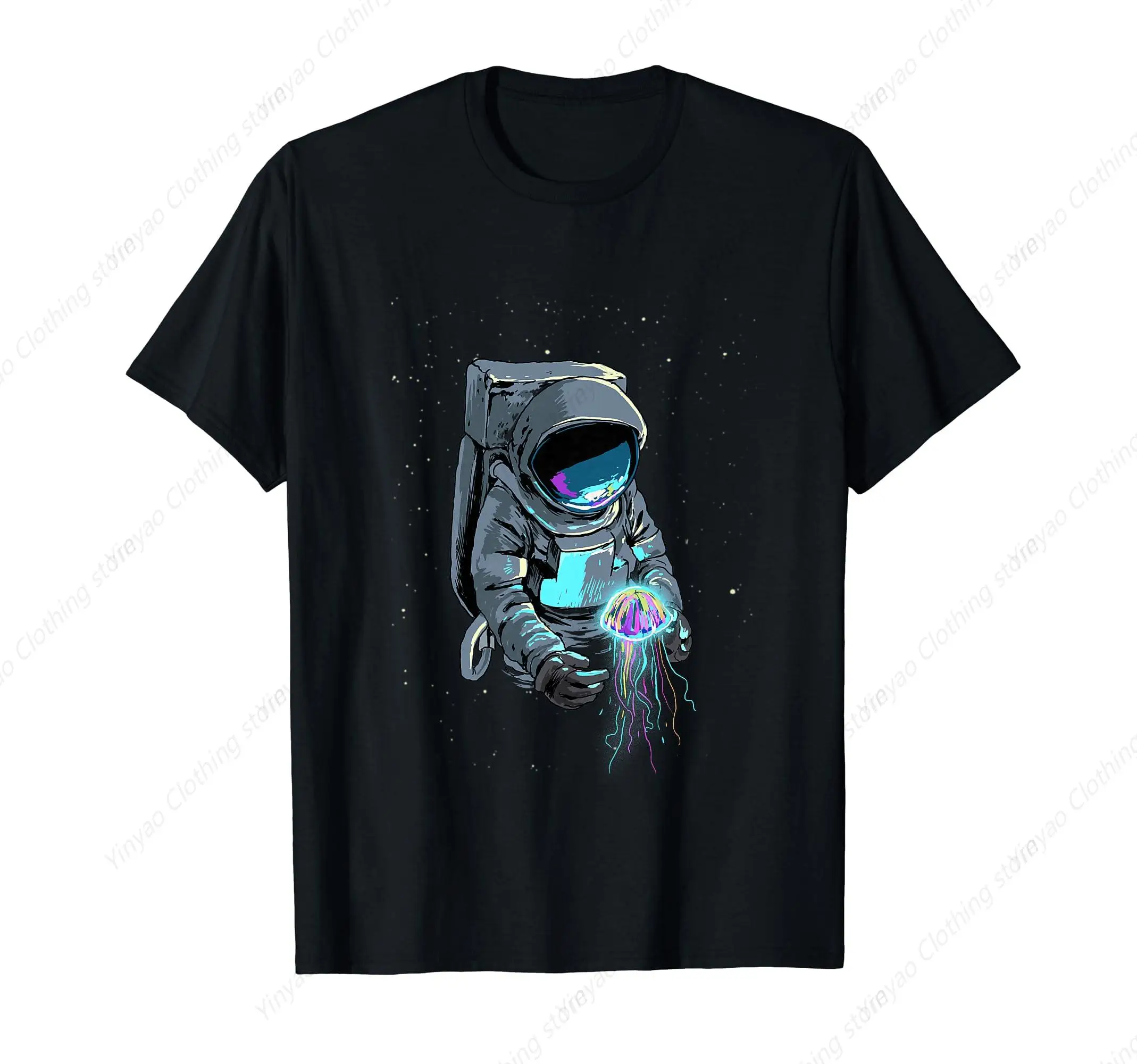 Cool space astronaut shirt, jellyfish sky men's and women's T-shirt, fashionable and casual cotton men's clothing