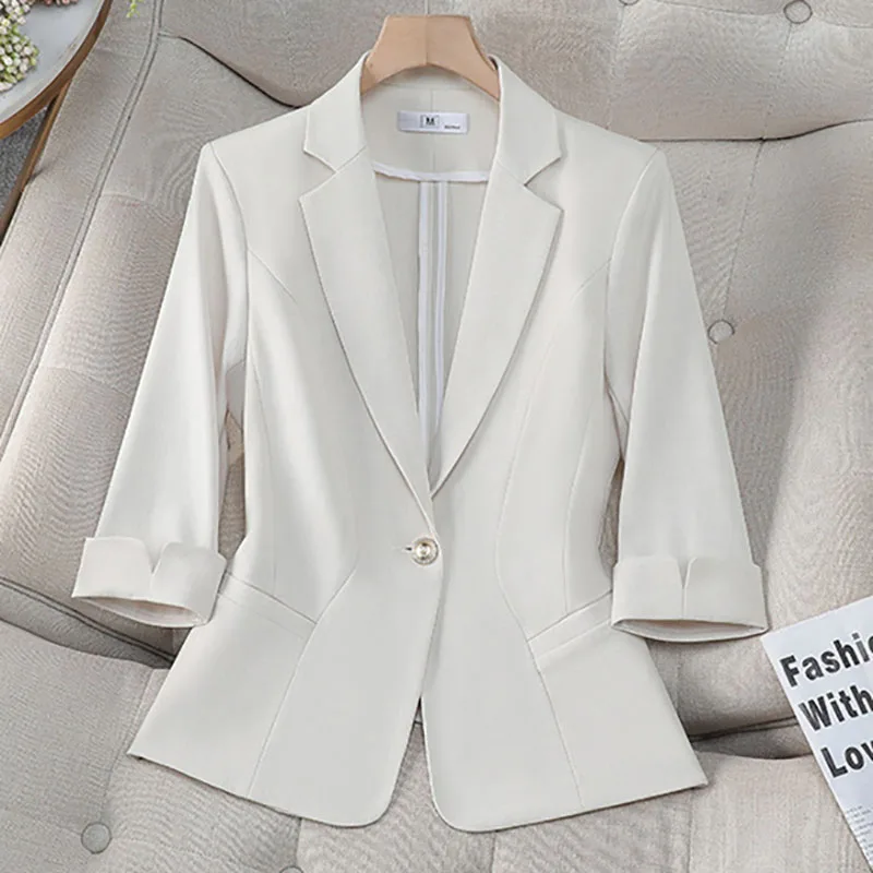 

Весенне-летний женский пиджак с рукавами семь очков, маленький костюм, пальто, корейский женский однотонный пиджак, куртка, женские новые модные топы для отдыха