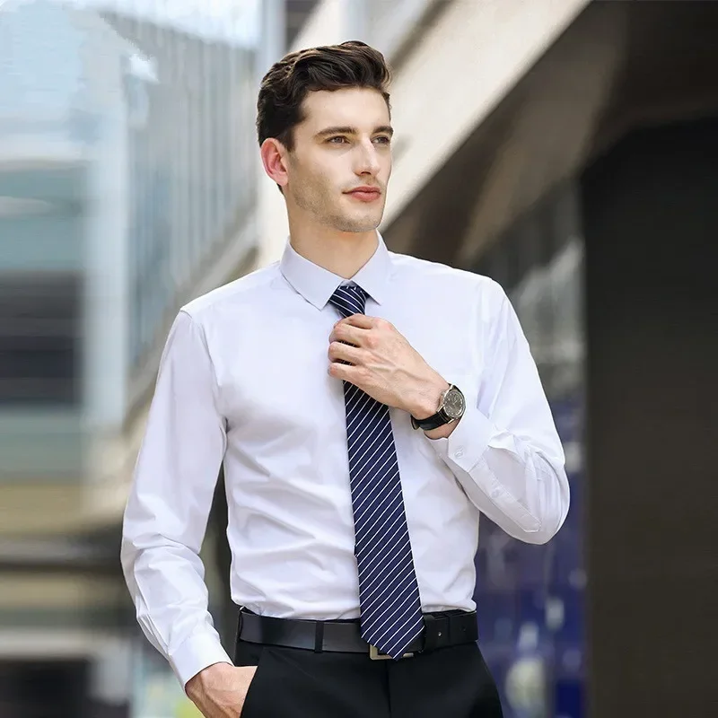 

Men's Bamboo Fiber Shirts Fashion Spring Summer No-iron Care Free Slim Stretch White Blue Gray Office Formal Plus Size 8XL 7XL