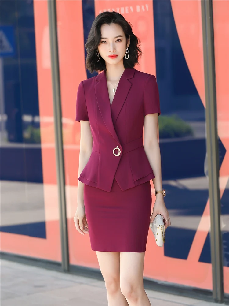 Summer Two Piece Set Women Suits Short Sleeve Blazer And Mini Skirt Elegant High Fashion Chic Lady 2 Piece Set Women blazer Sets