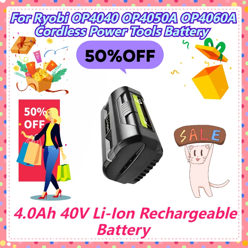 

For Ryobi OP4040 OP4050A OP4060A Cordless Power Tools Battery 4.0Ah 40V Li-Ion Rechargeable Battery