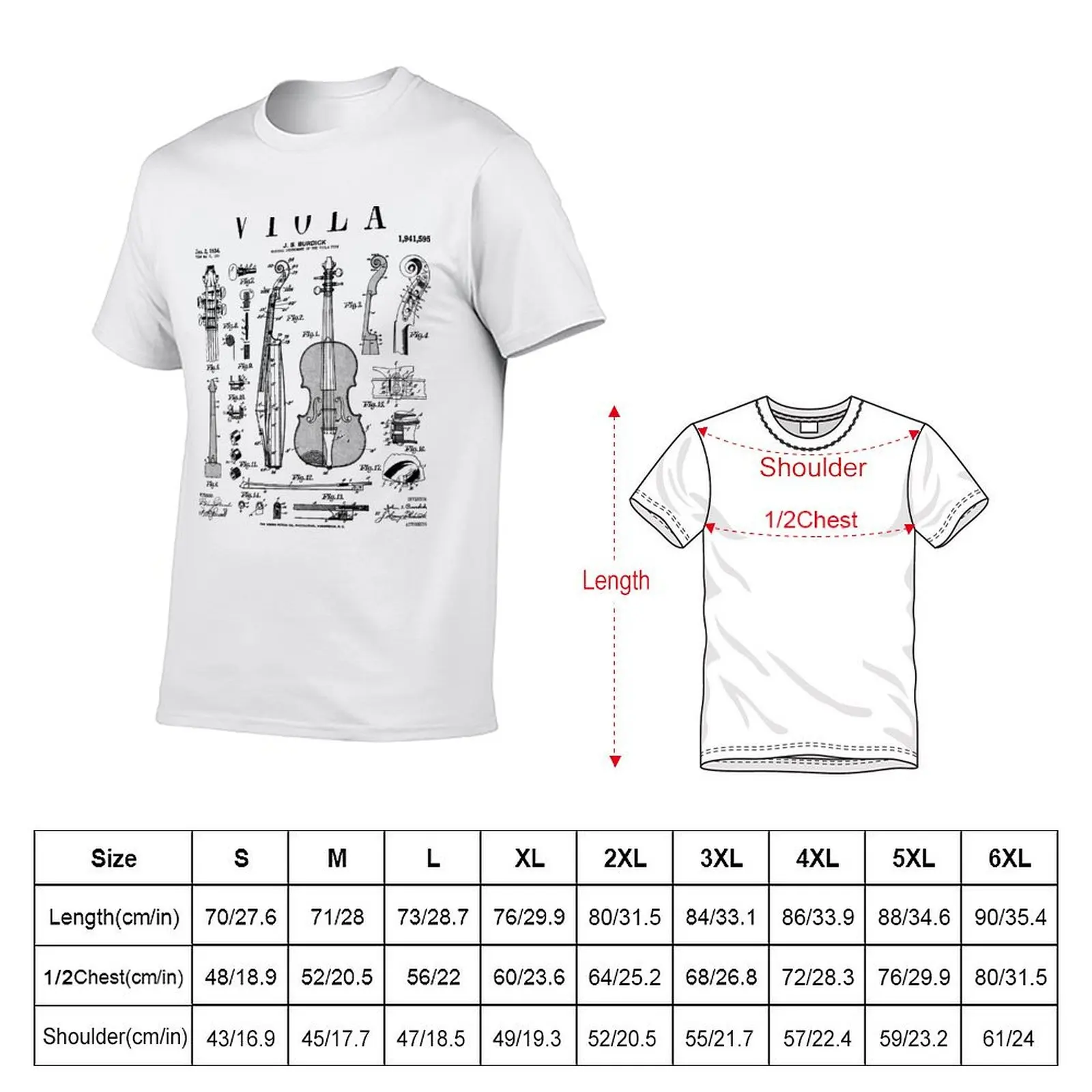 Viola Player Musician Musical Instrument Vintage Patent T-Shirt man t shirt designer T-Shirt