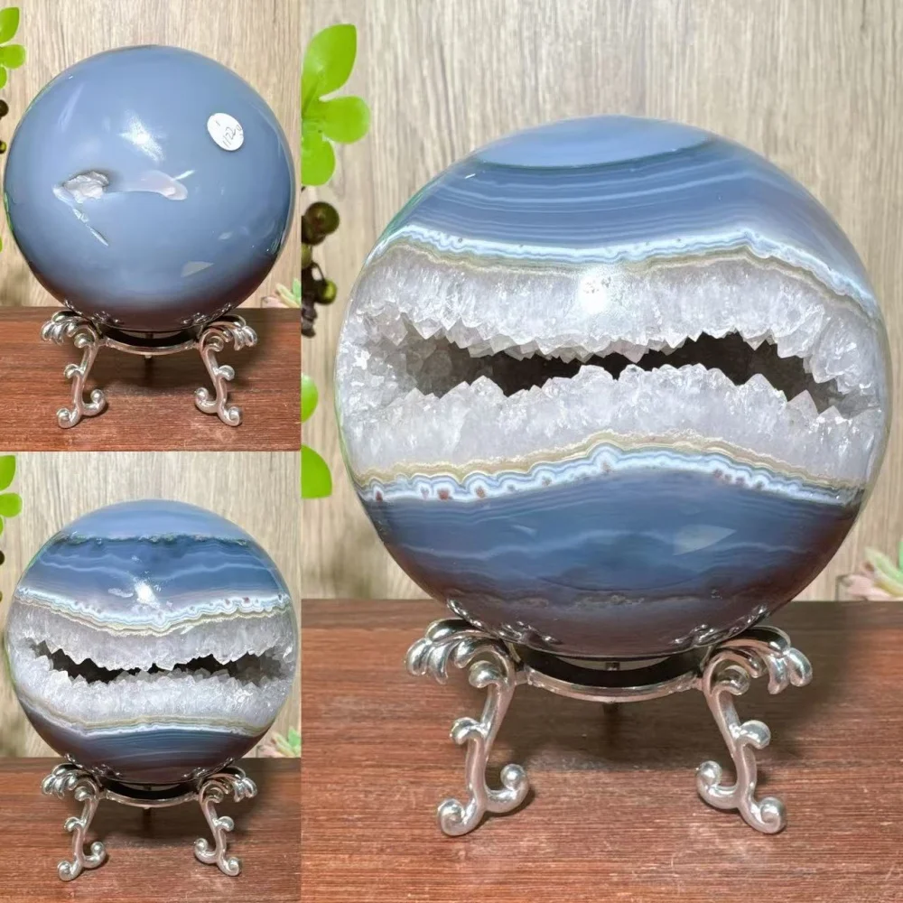 

1PC Natural Blue Agate Druzy Geode Spheres With Raw Cracks Stone Healing Crystal Reiki Energy Home Decoration Ornaments Gifts