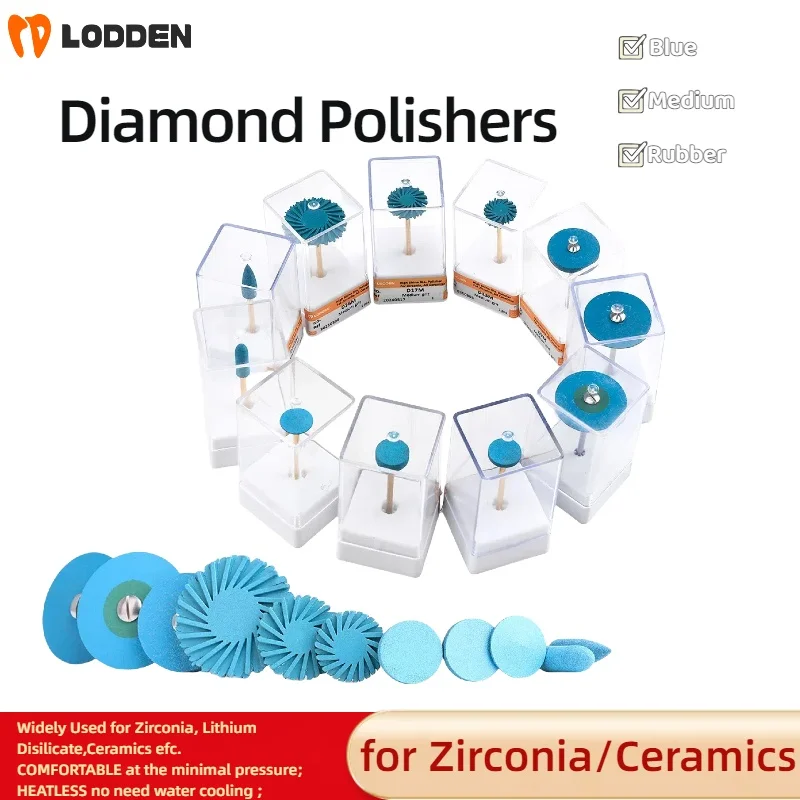 LODDEN Zirconia Blue Medium Grit Grinding Polishers Stones for Zirconia or All Ceramics Polisher Pregnant Diamond Grinding Burs