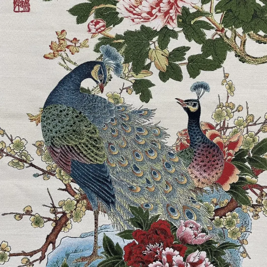 Embroidery Peacock Peony Flowers and Birds Decorative Painting Cross Stitch Decorative Canvas Painting Mural Wall Art Canvas