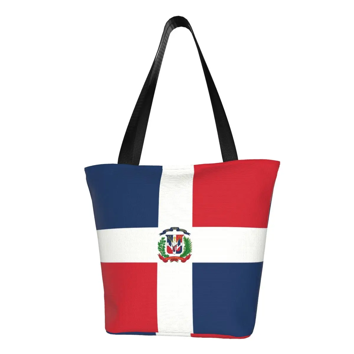 Funny Printed Dominican Republic Flag Tote Shopping Bags Durable Canvas Shoulder Shopper Handbag