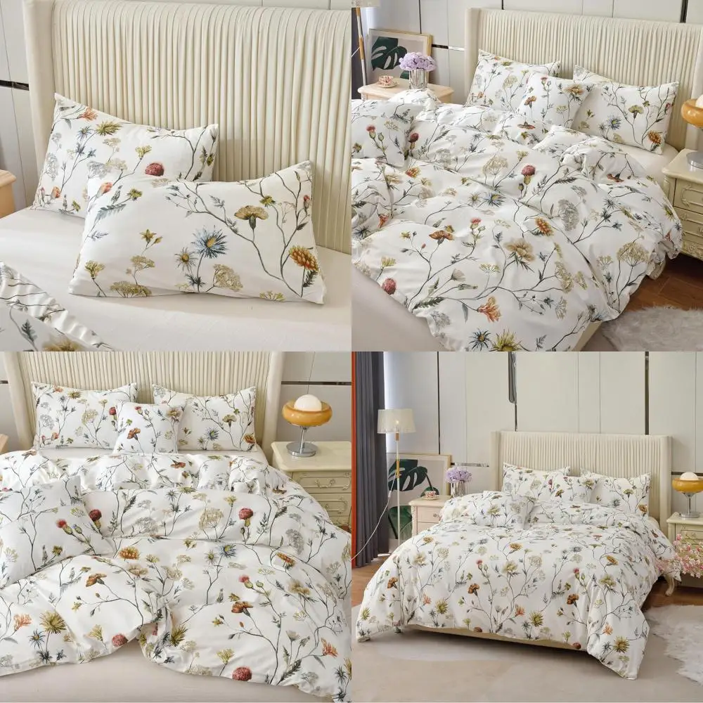 

Комплект пододеяльников из 100% хлопка с цветочным принтом двойного размера на молнии, постельное белье в винтажном стиле для девочек, включает 1 наволочку (белый)