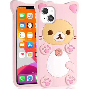 כיסוי רך מסיליקון Rilakkuma Cat Bear עבור iPhone 16 15 14 13 12 11 Pro Max Xs XR 6 7 8