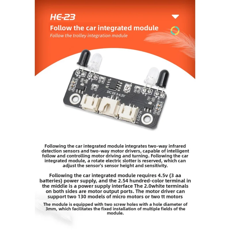 

Infrared Detection Module Sensor Automatic Following Car Module Intelligent Car Autonomous Driving Experiment HE-23