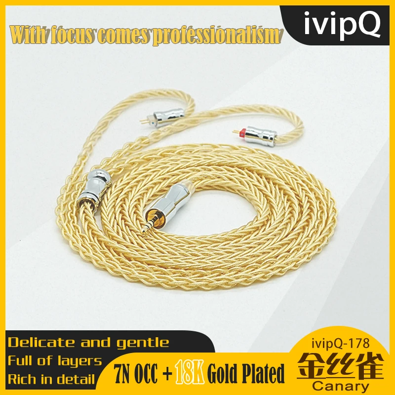 ivipQ-178 كناري HiFi الصوت سماعة كابل 7N OCC 18K مطلية بالذهب استبدال سلك 2Pin MMCX 3.5/4.4 مللي متر ل Davinci Cantor ORIGIN Que