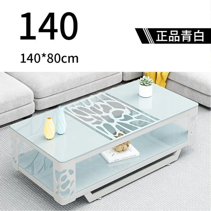 Simplicity, modern iron art, baking paint, tempered glass, coffee table, home living room, office, fashionable and creative smal