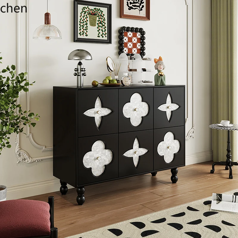 solid wood shoe cabinet entry medieval style guest foyer four-leaf flower and grass dining side locker