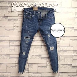 Ropa de trabajo de lujo para hombres, ropa informal de moda de estilo coreano, Pantalones vaqueros de Hip-hop, ajustados, ropa de calle japonesa, pantalones de mendigo