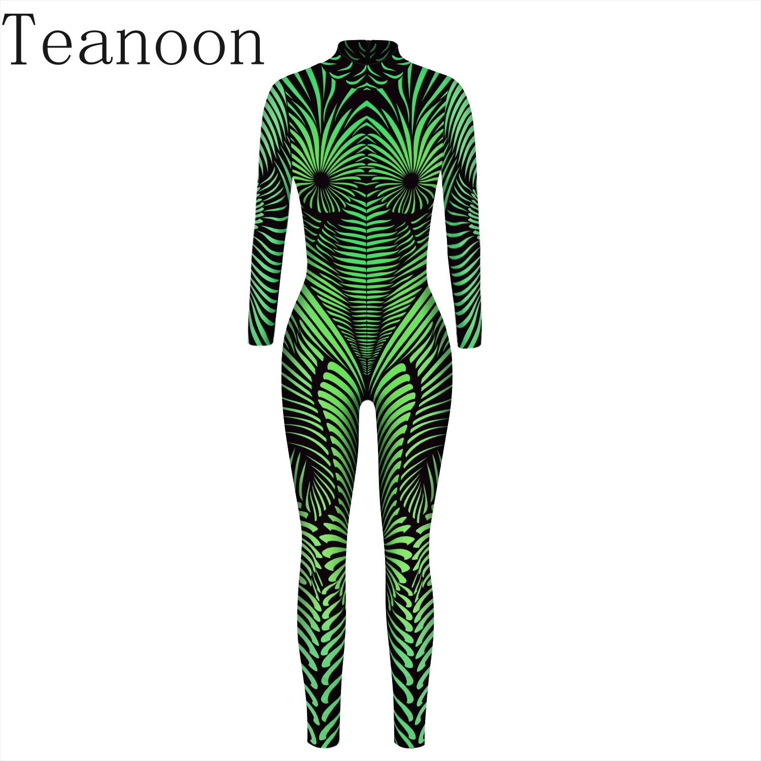 Teanoon Verde Nativo Costume Cosplay di Halloween Donna Adulta Zentai Body Party Show Elastico Vestito Stretto Festival Jumpsui