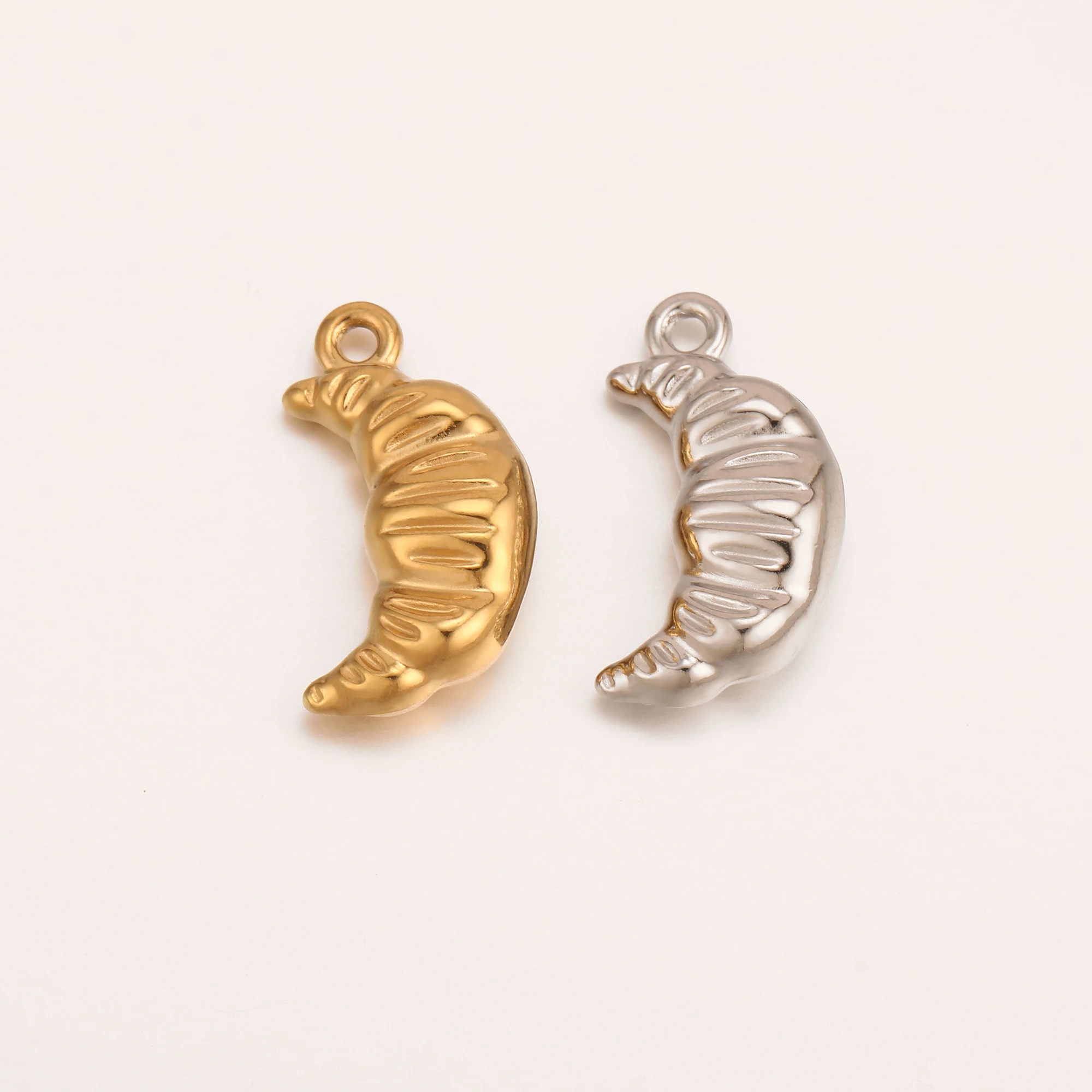 3pcs Stainless Steel 3D Croissant Pendants Hydraulic Pressure French Bread Charms Hang Ornament for DIY Earrings Jewelry Making