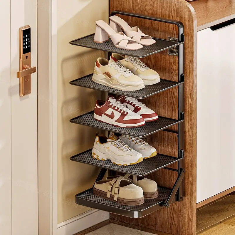 

5 Tier Space Saving Metal Mesh Shoe Rack with Door Mount for Home Storage Shoe Organizer Shelf for Living Room Bathroom Bedroom