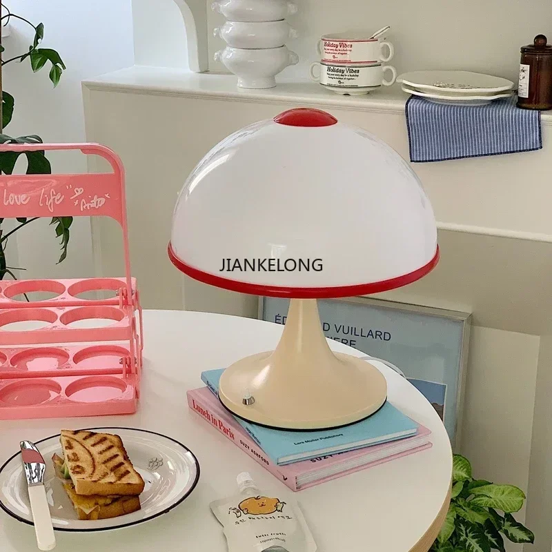 Nordic Studio Bedroom Headboard Korean Retro Style Ambience Personal Iron Art Acrylic Mushroom Desk Lamp table lamps
