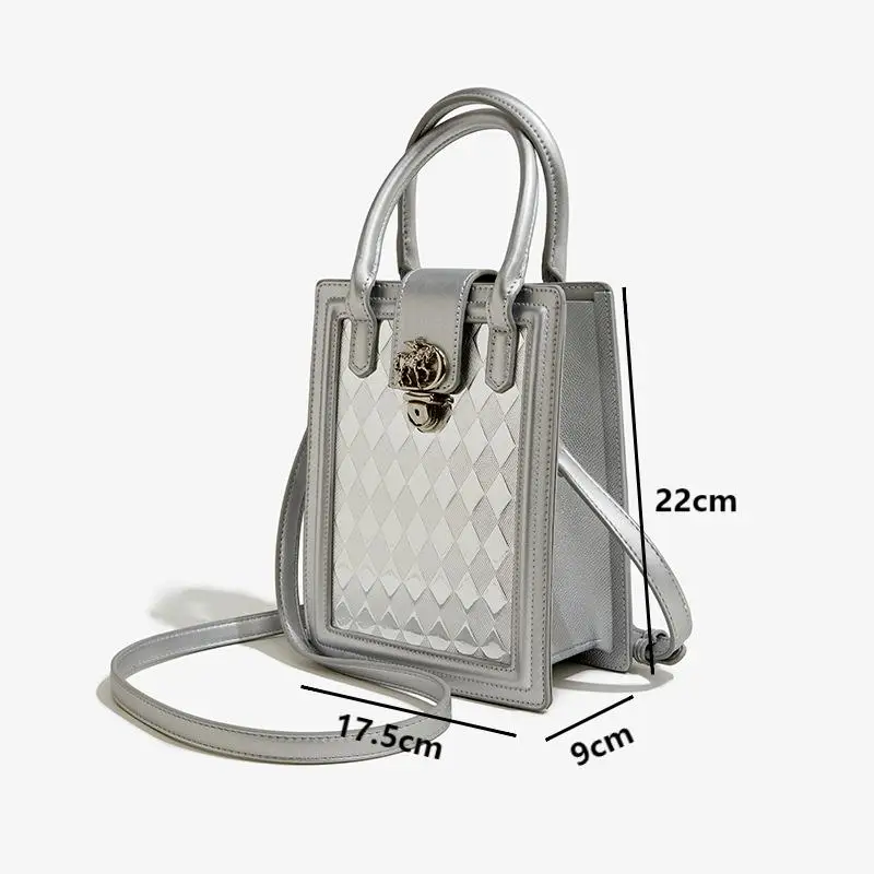 Fashion Silver PU Leather Shoulder Bags Female Luxury Rhomboid Lattice Crossbody Bags Small Ladies Phone Purse Women\'s Handbags