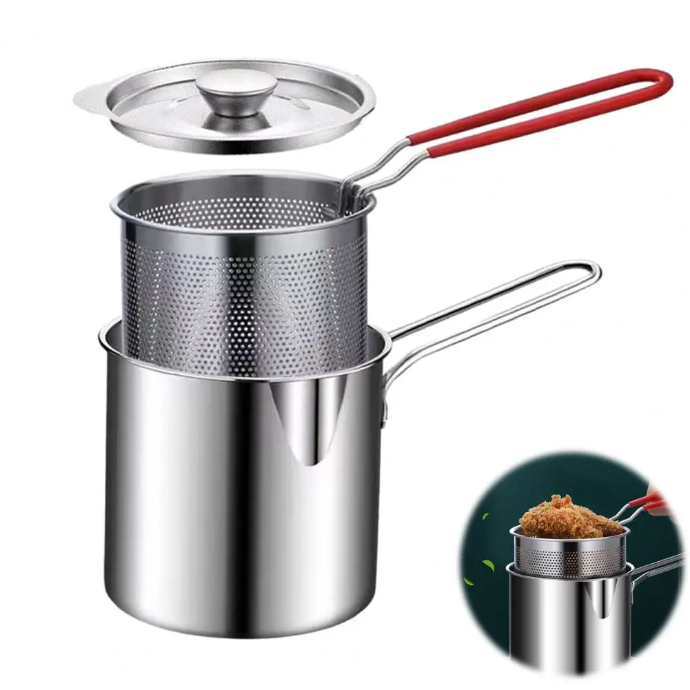 Sartén de acero inoxidable, sartén pequeña con filtro incorporado, olla de cocina para freír patatas fritas, alas de pollo, bolas de carne