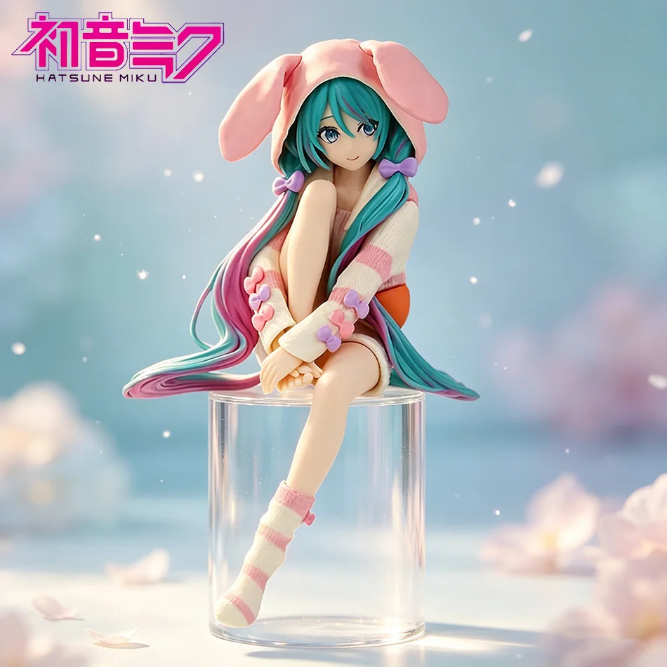 Figura de Hatsune Miku de 14 cm con Orejas de Conejo Rosadas en Pijama, Versión Noodle Stopper Versión de pie. Muñeca de PVC, Decoración de Escritorio, Regalo de Navidad
