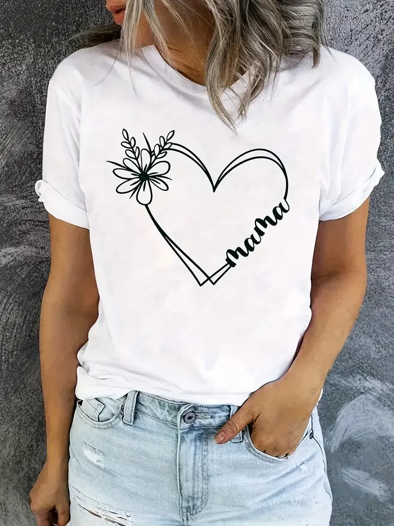 Creative heart-shaped mama Graphic T-Shirt Women personality clothes Summer Fashion Harajuku Casual O-Neck white Short sleeve