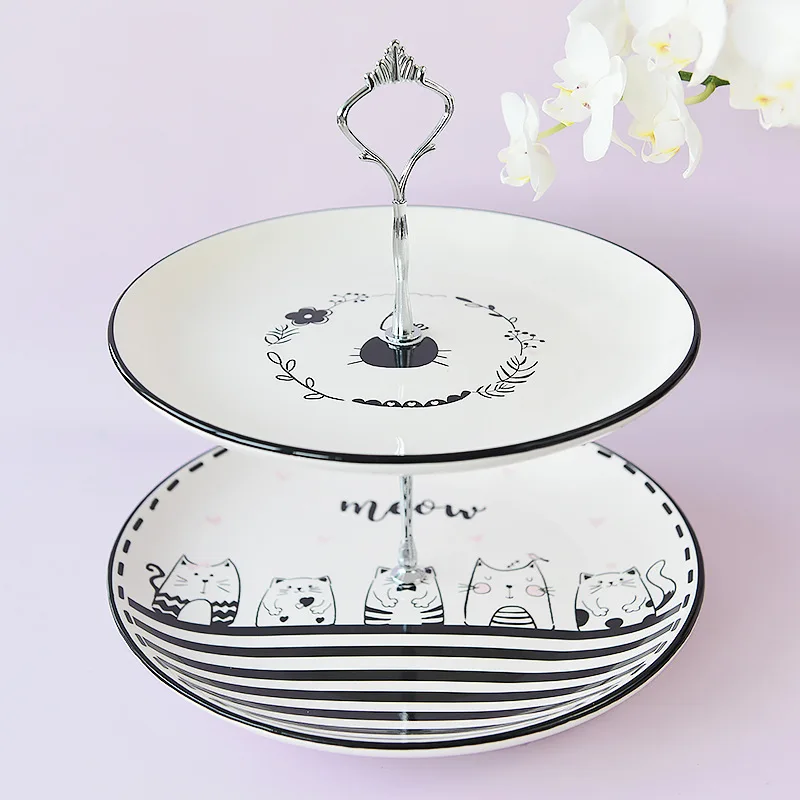 

Fruit Plate double Layer Home Living Room Stainless steel Snack Dish Creative Dried Fruit Basket Candy Dish Cake Stand Salad Bow