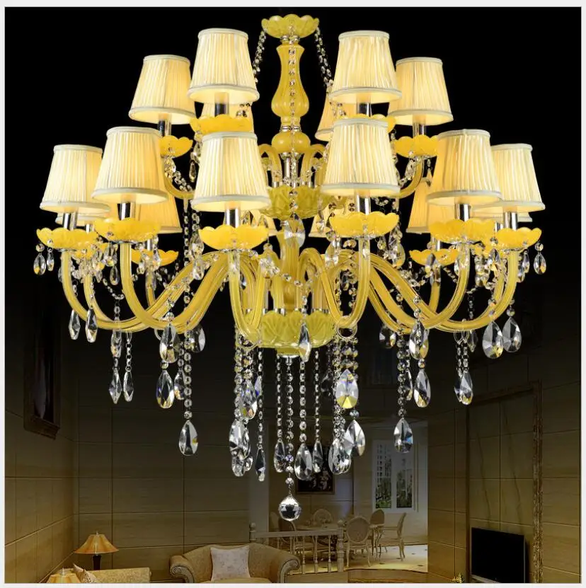 

Tiffany Yellow Clear Crystal Chandelier Lustre Crystal Chandelier 18Arms D950mm E14 AC Optional Lustres De Cristal Chandelier