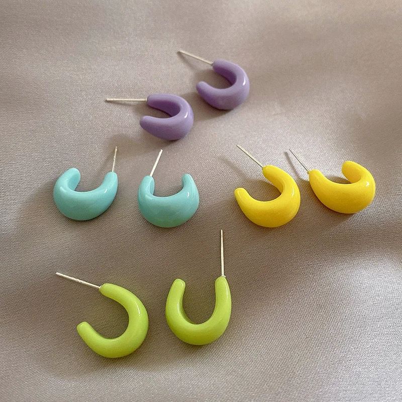 Candy Color Acrylic C Shape Drop Earrings for Women Girls Fashion Geometry Small Semicircle Dangle Earrings Cute Jewelry Gifts