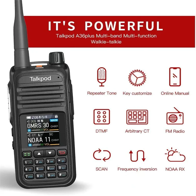 Talkpod A36Plus GMRS Handheld Two Way Radio Walkie Talkies for Adults Long Range with VHF UHF Receive, 5W Output, 512 Channels,