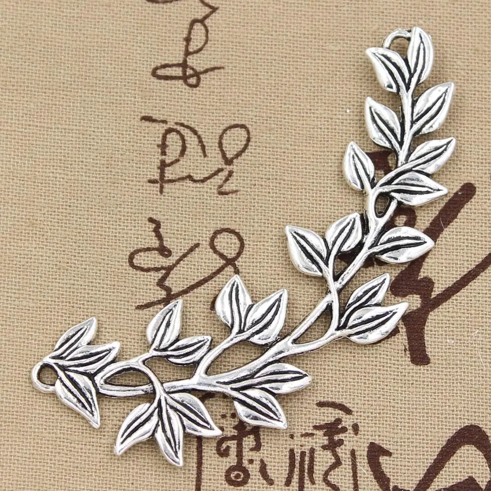 2 sztuk Charms Olive Branch 87x38mm antyczny wisiorek dopasowanie, w stylu Vintage tybetański brąz srebrny kolor, DIY dla ręcznie robiona biżuteria