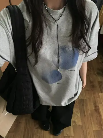 루즈핏 과일 패턴 라운드 넥 커플용 반팔 티셔츠 여름 캐주얼 다목적 그레이 플러스 사이즈 한국 스타일 코튼