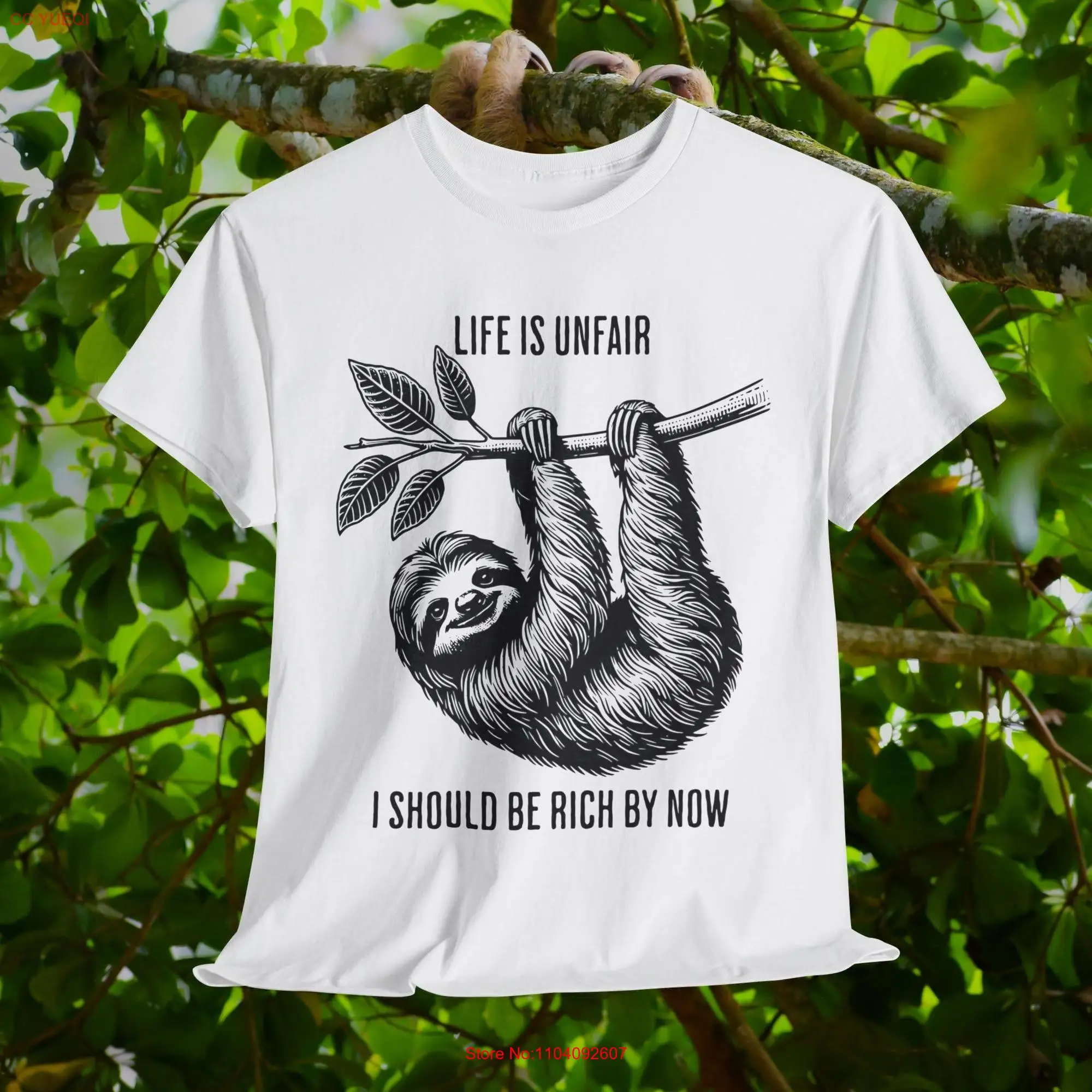 Unfair Life T shirt is sloth hanging from a tree cute vintage style long or short sleeves