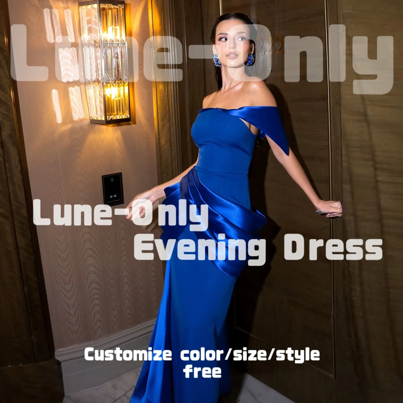 カスタマイズされたノースリーブブルーマーメイド女性用イブニングドレス、ワンショルダーフロア丈エレガントパーティガウン、プロムフォーマルドレス