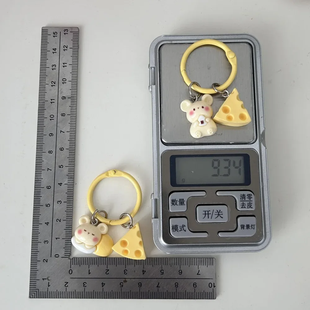 Cute Cartoon Cheese Mouse Keychain for Women Kawaii Bag Pendant Resin Animal Keyring DIY Key Chains Trinket Gifts for Girls