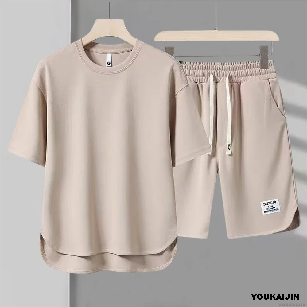 

Men's New Waffle Summer Suit Korean Casual T-shirt + Shorts Suit Men's Tracksuit Solid Color Tracksuit Loose Suit