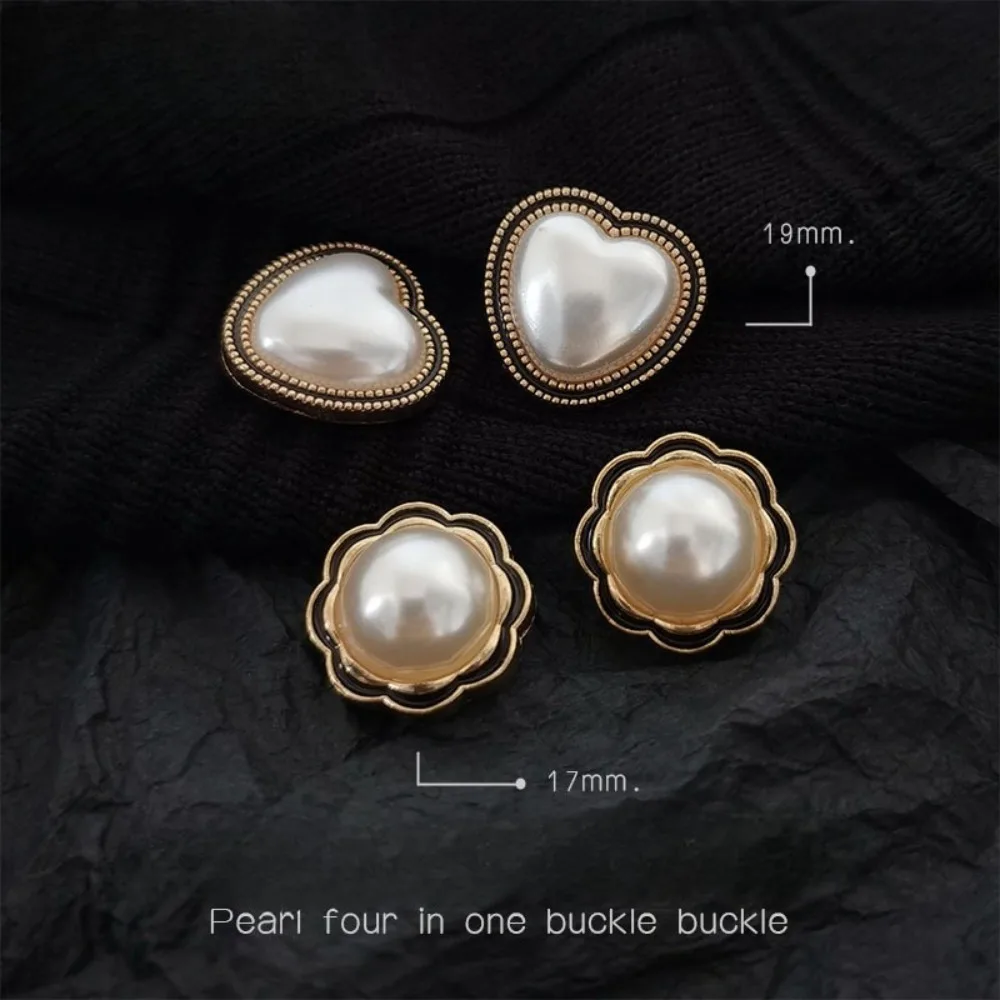 

2PCS Heart Shape Snap Buttons Zinc Alloy Pearl Decorations DIY Accessories Accessoire Couture Embellishments for Clothing Button