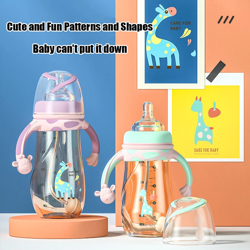 Baby Milk Bottle Infant Non-leak Milk Bottle with Accurate Scale PPSU Portable Feeding Bottle Silicone Child Bottle with Straw