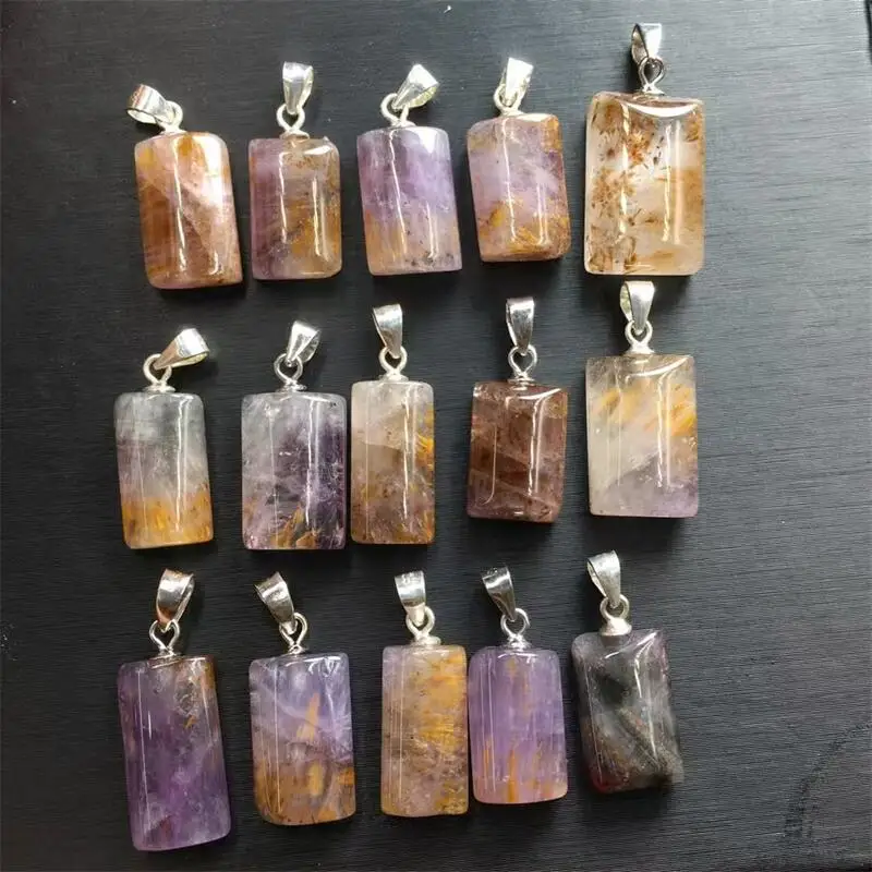 15MM Natural Purple Rutilated Quartz Pendant Crystal Polishing Mature Charm Jewelry Holiday Gift 1PCS