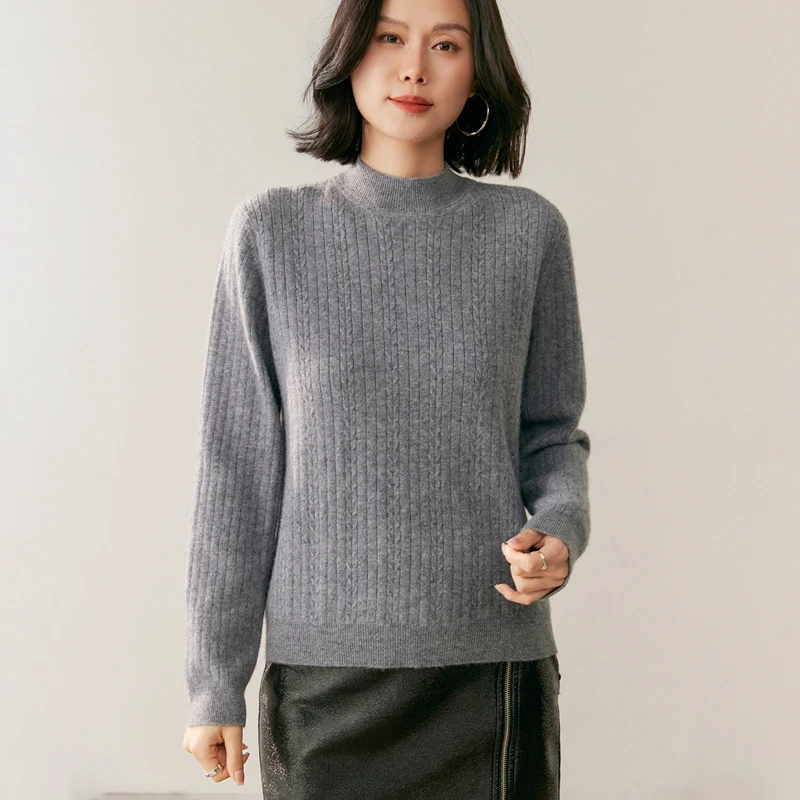 100% чистый кашемир! Женский толстый 12-игольный пшеничный пуловер с половиной и высоким воротником, мягкий и элегантный пуловер