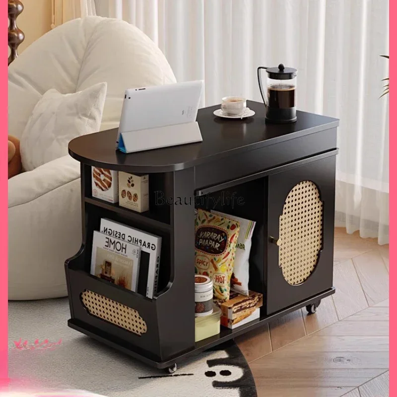 

ld25 Medieval style movable side few living room with wheeled rattan home tea small tea table
