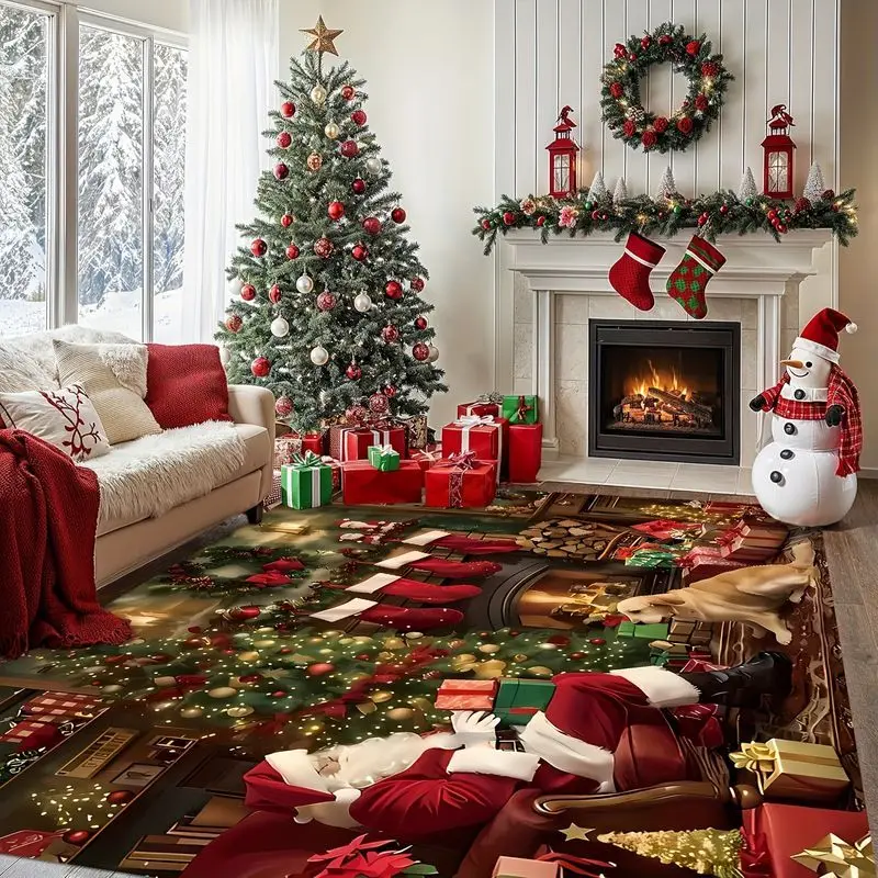 VIKAMA Santa Claus Floor Mat Merry Christmas Happy New Year Door Mat Large Area Rugs Rug For Bedroom Carpet For Living Room Home - view 2