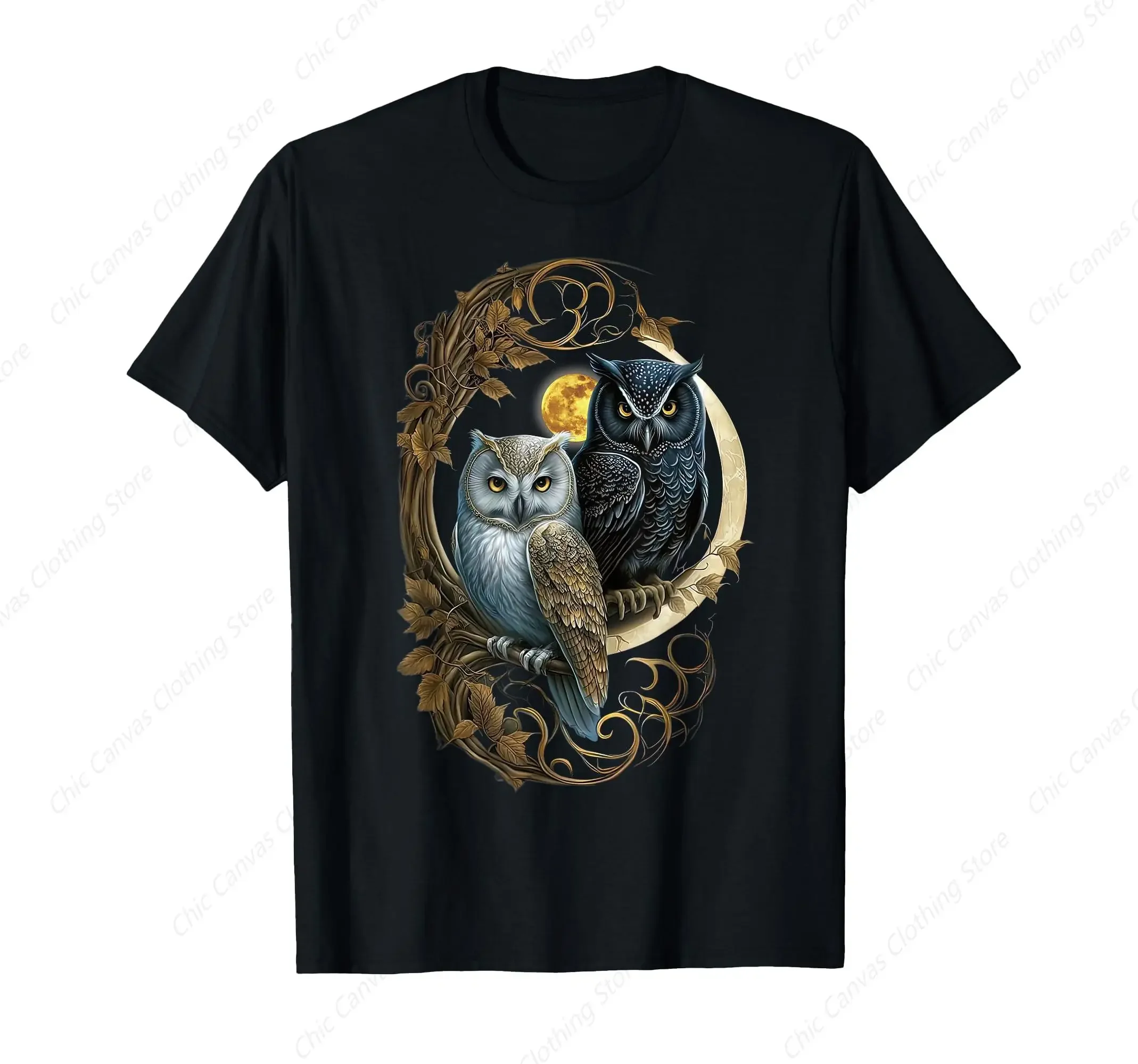 

Mystic Owls Couple Graphic Tee Men Breathable Crewneck Short Sleeve T-Shirt