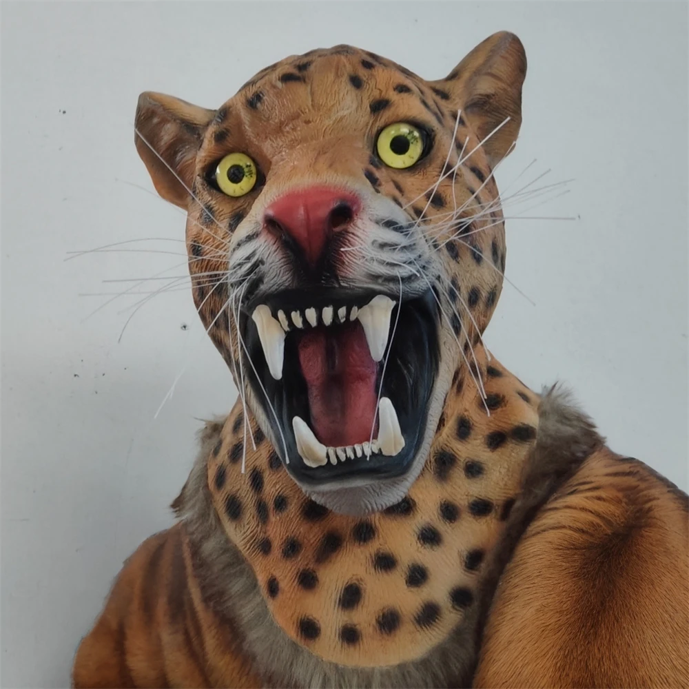 Leopard Mask Panther Animal Head Latex Jaguar Party Carnival Realistic Mask Halloween Prank Costume Masquerade Cosplay Props ﻿